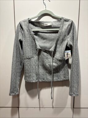 Elodie Light Gray Cable Tie-Front Cardigan Medium NWT